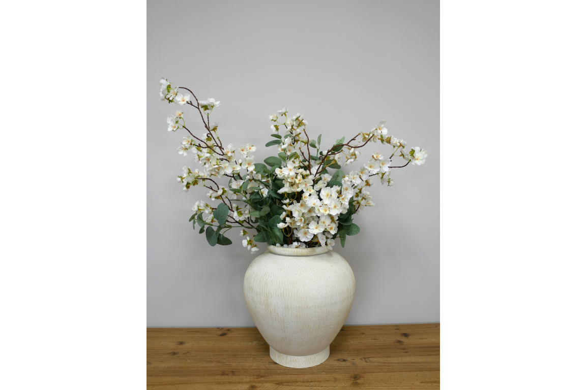 Cream concrete effect large vase wider neck curved 11309