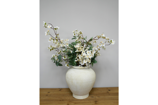 Cream concrete effect large vase wider neck curved 11309