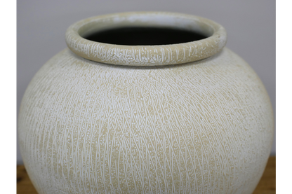 Cream concrete effect large vase wider neck curved 11309