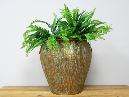 Large gold metal hammered vase home decor