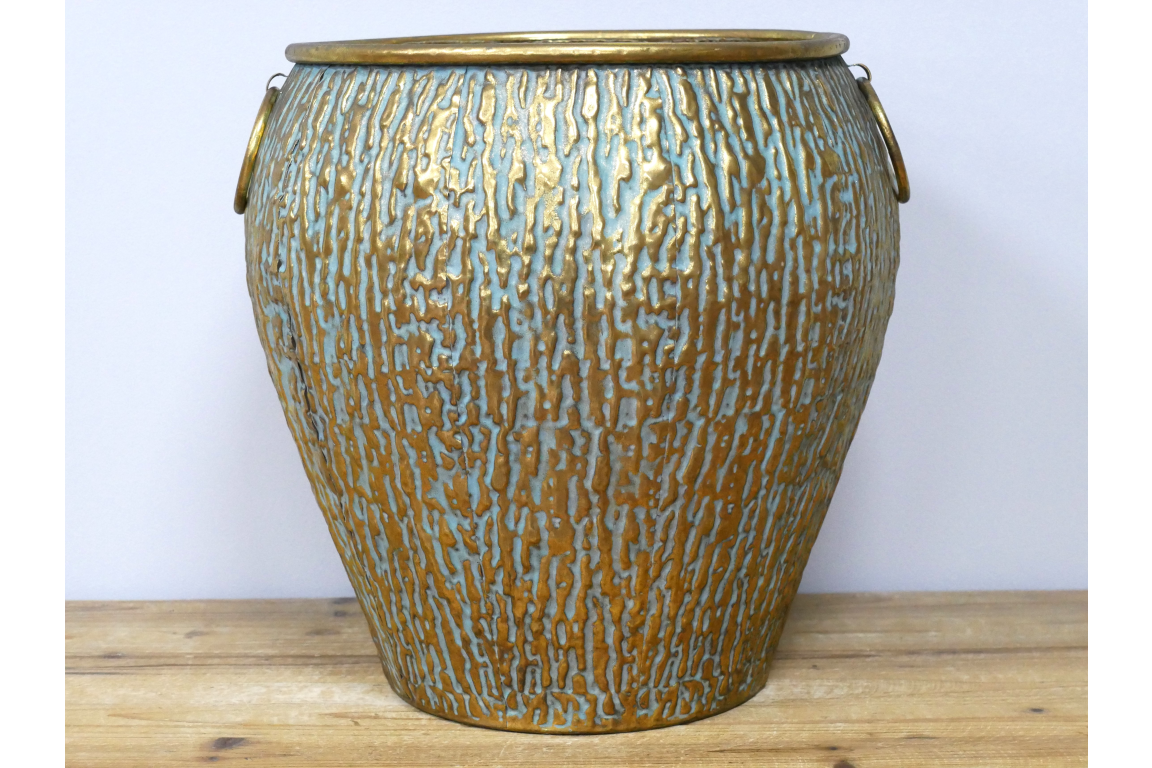 Large gold metal hammered vase home decor