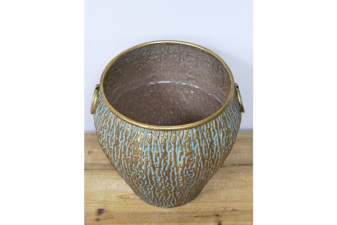 Large gold metal hammered vase home decor