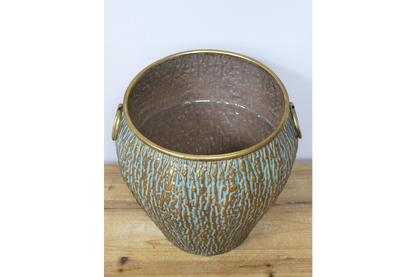 Large gold metal hammered vase home decor