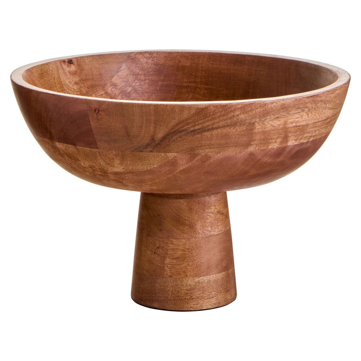 Round Mango Wood Serving or Fruit Bowl with Pedestal Base