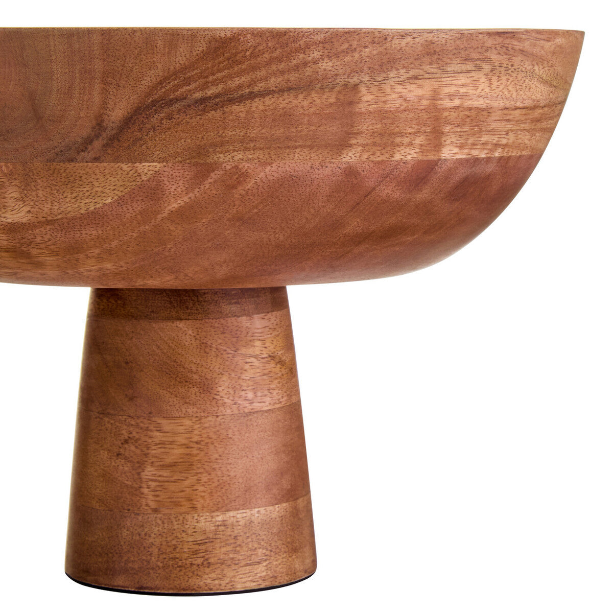 Round Mango Wood Serving or Fruit Bowl with Pedestal Base