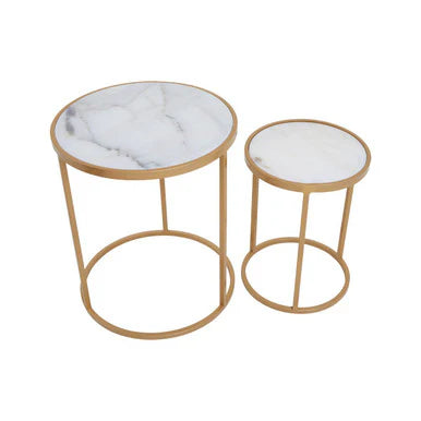 Set of 2 solid marble tables gold leg detail