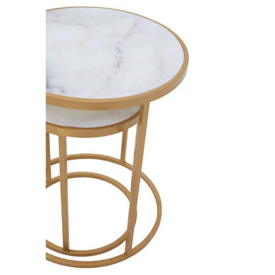 Set of 2 solid marble tables gold leg detail