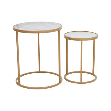 Set of 2 solid marble tables gold leg detail
