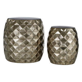 Set of 2 Silver Finish Textured Stools and Tables