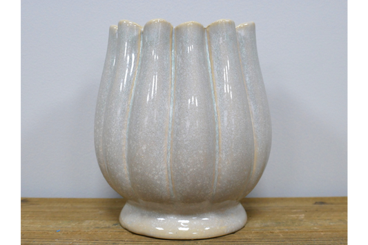 Cream ceramic vase pleated detail