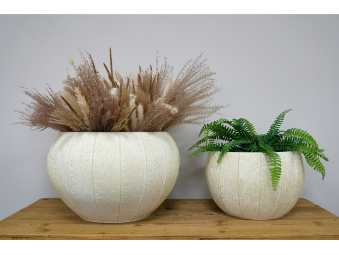 Pair of cream metal planters indoor use concrete effect .