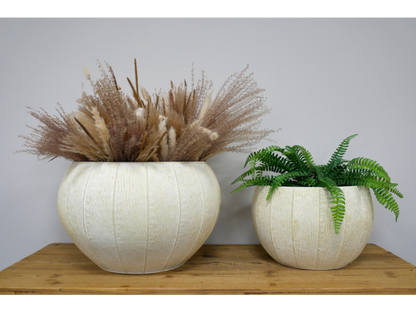 Pair of cream metal planters indoor use concrete effect .