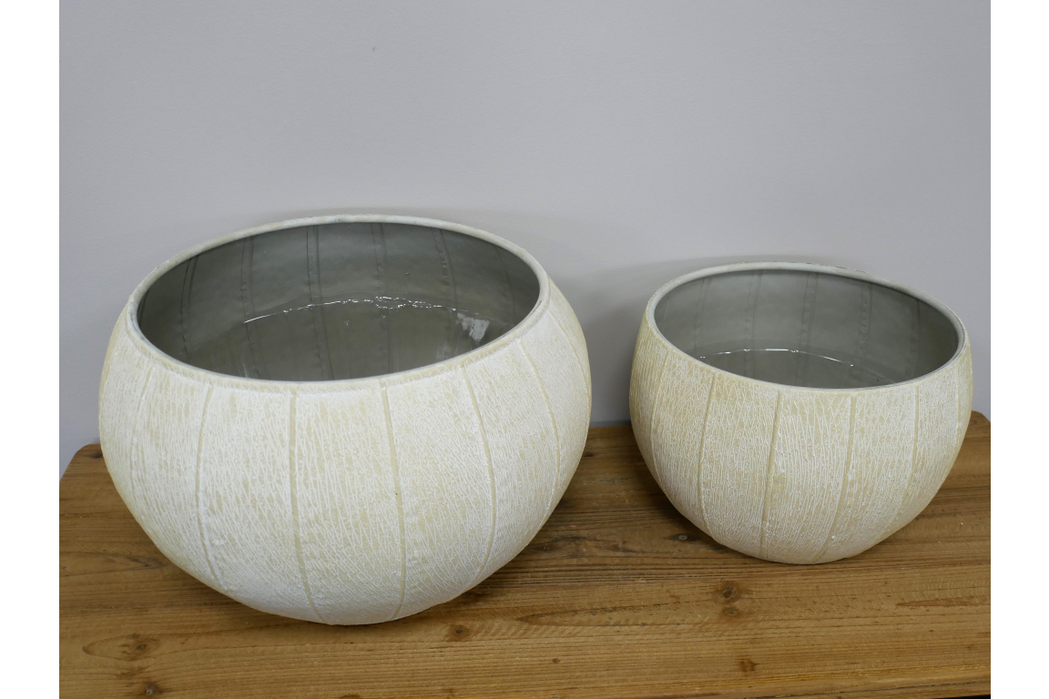 Pair of cream metal planters indoor use concrete effect .
