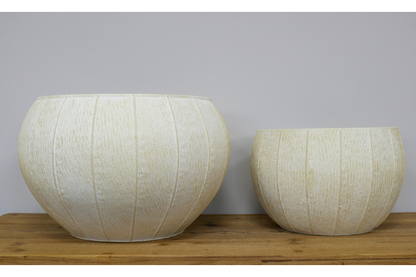 Pair of cream metal planters indoor use concrete effect .