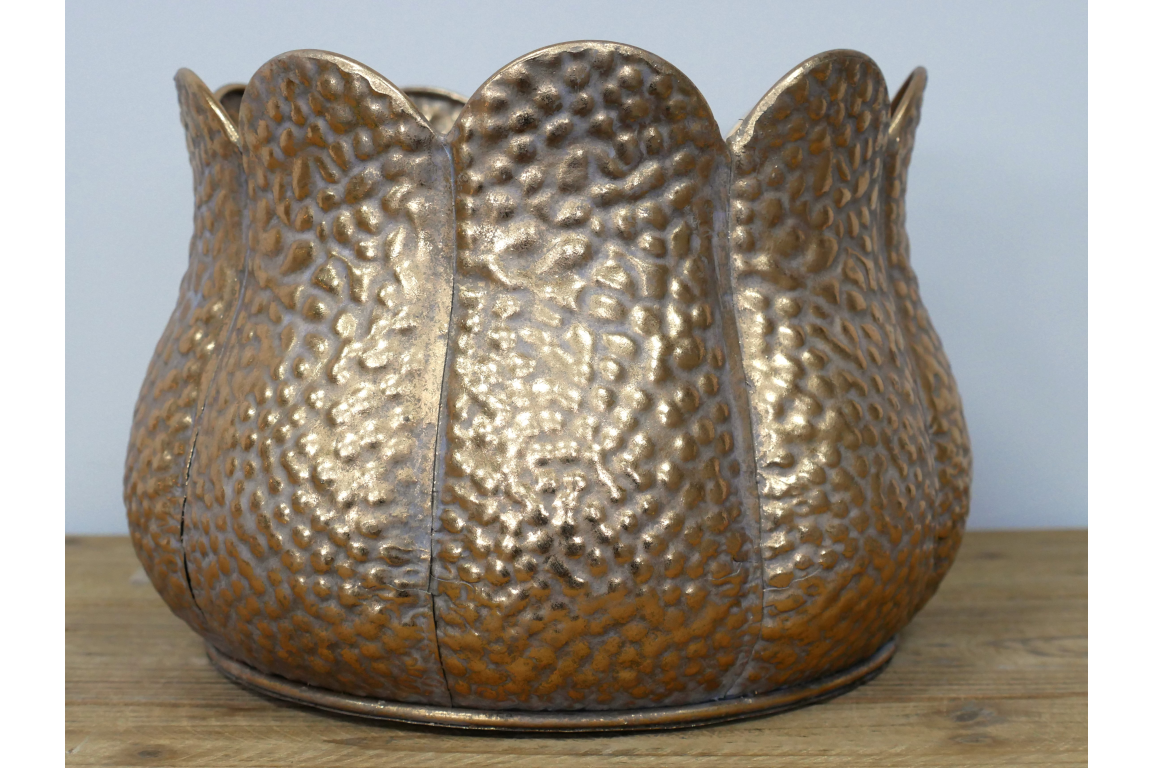 Gold hammered metal petal edge vase planter