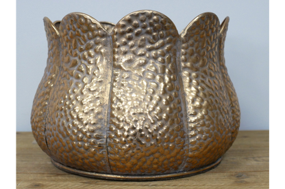 Gold hammered metal petal edge vase planter