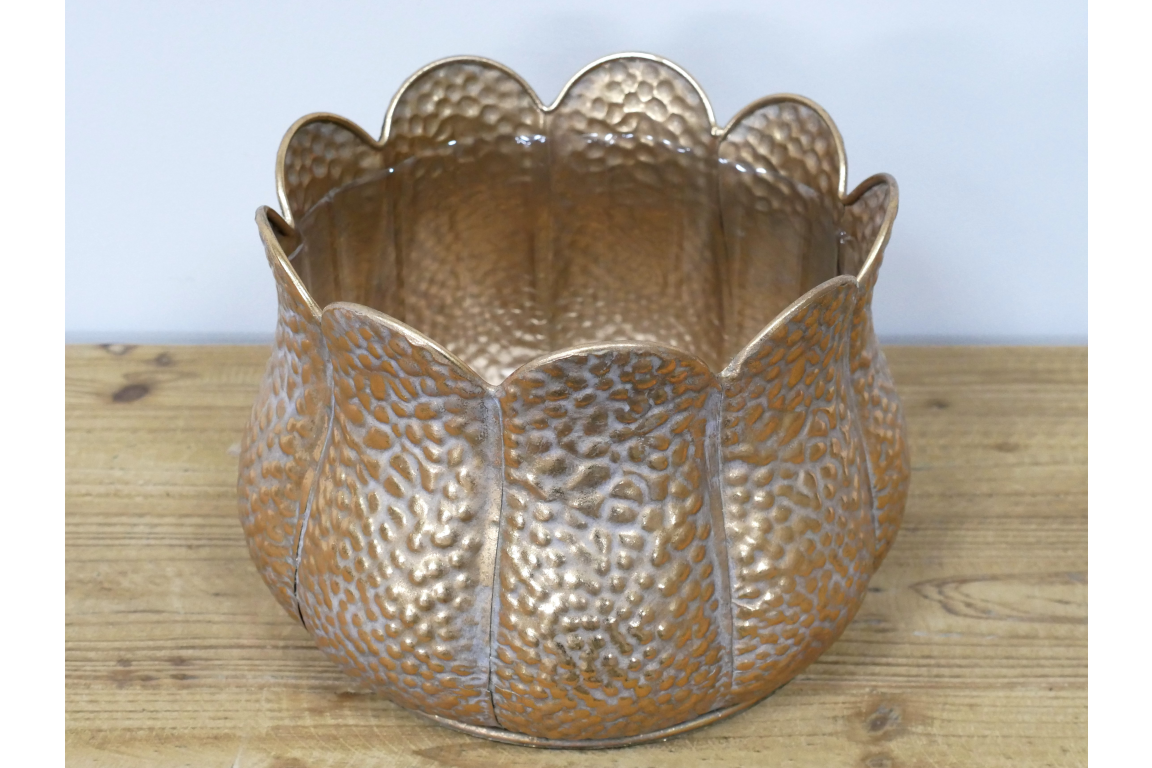 Gold hammered metal petal edge vase planter