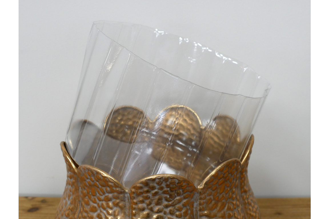 Gold hammered metal petal edge vase planter