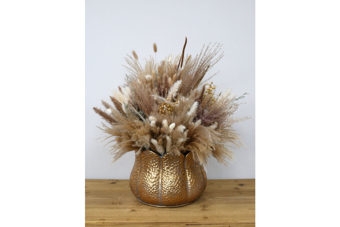 Gold hammered metal petal edge vase planter