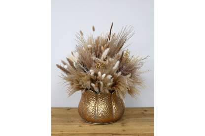 Gold hammered metal petal edge vase planter