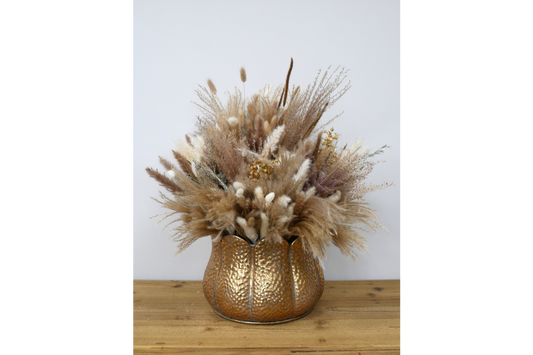 Gold hammered metal petal edge vase planter