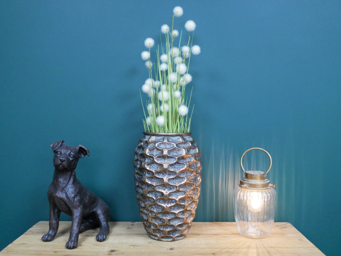 Large bronze / gold effect planter indoor use patterned metal design