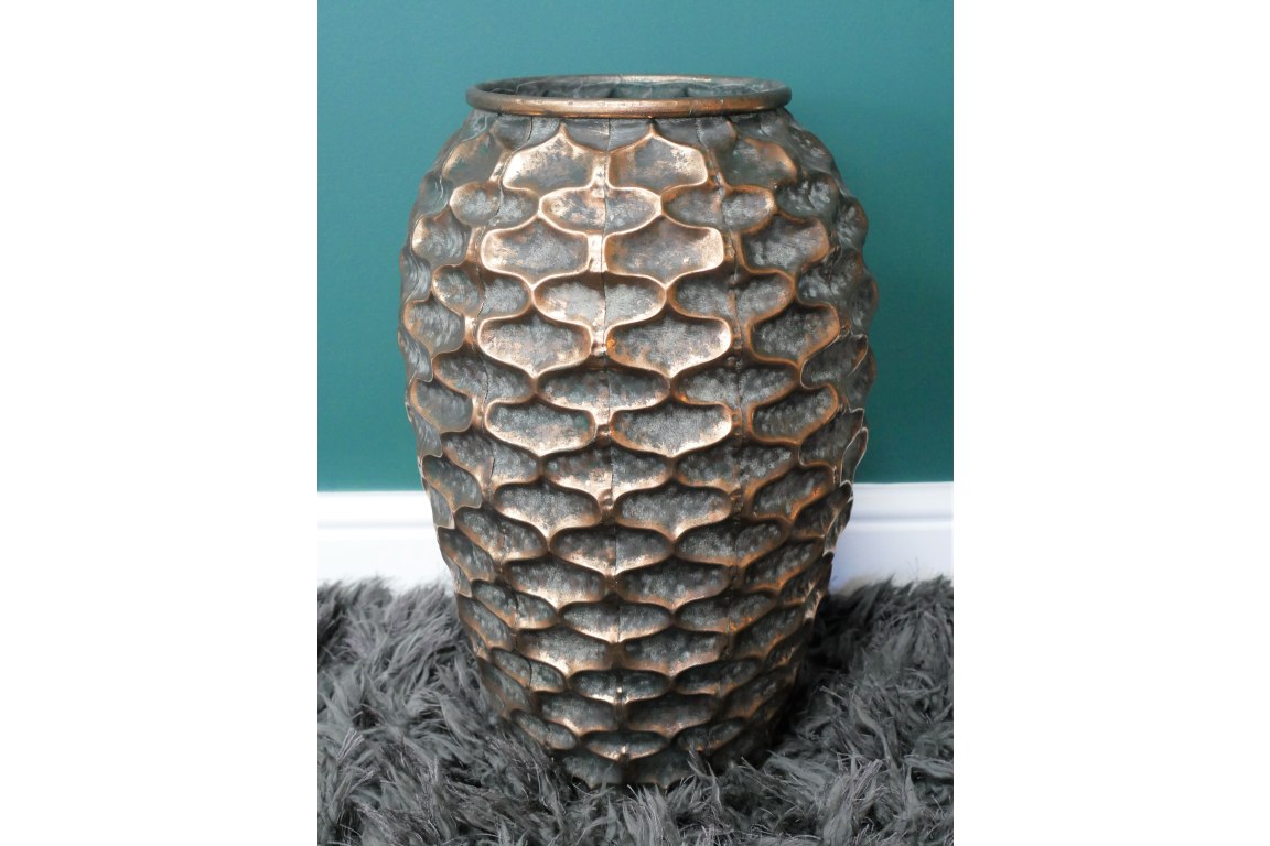 X-Large gold /bronze vase hammered metal design