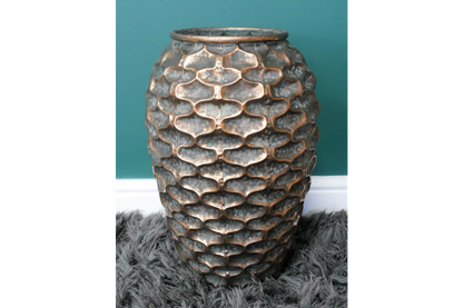 X-Large gold /bronze vase hammered metal design