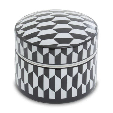 Large Black and White Geometric Print Ceramic Trinket Box