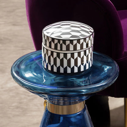 Large Black and White Geometric Print Ceramic Trinket Box