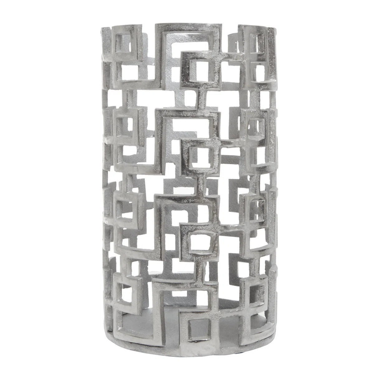 Large silver candle holder geo design