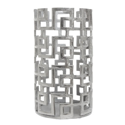 Large silver candle holder geo design