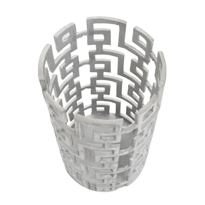 Large silver candle holder geo design