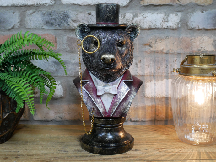 Bear with top hat bust statue home decor