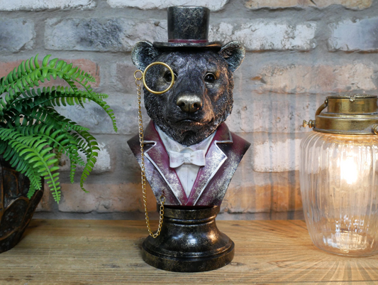 Bear with top hat bust statue home decor