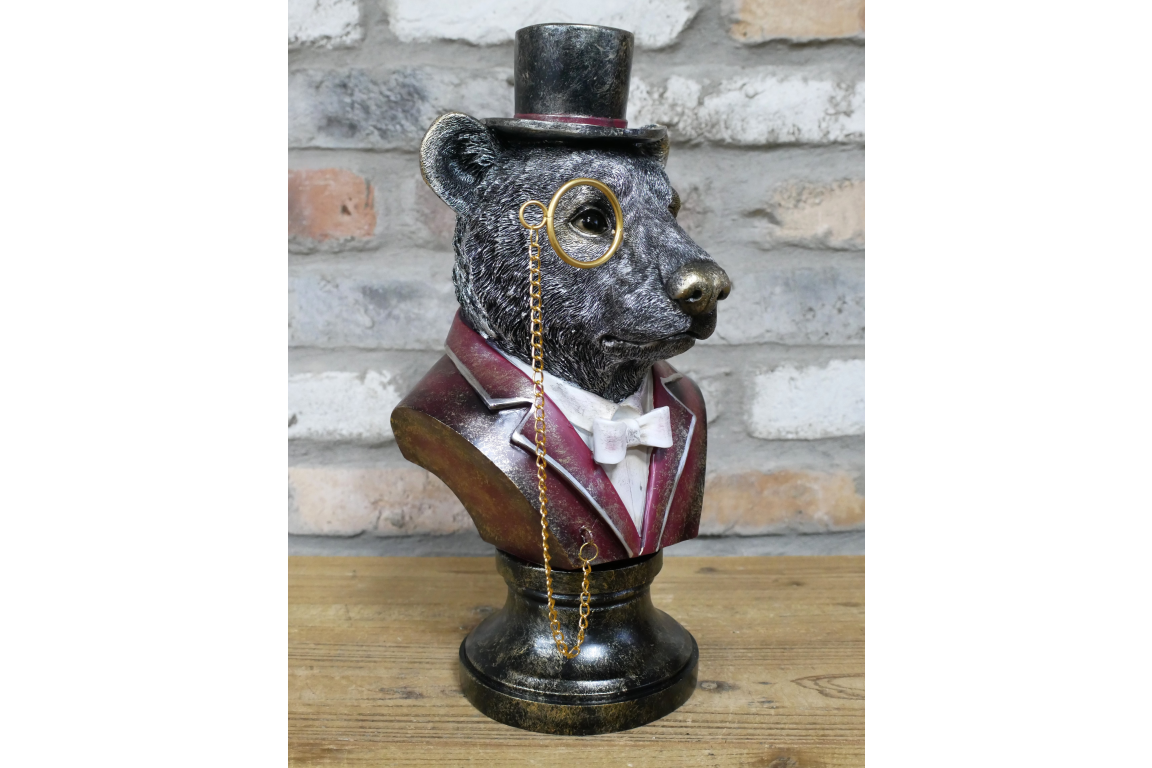 Bear with top hat bust statue home decor