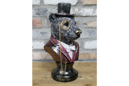 Bear with top hat bust statue home decor