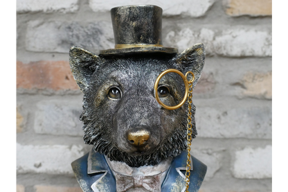 Fox bust statue with top hat details home decor