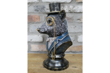 Fox bust statue with top hat details home decor