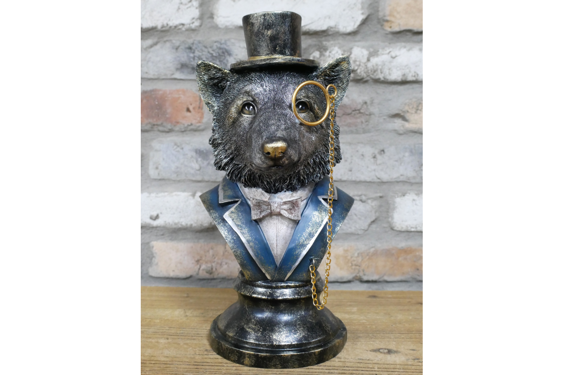 Fox bust statue with top hat details home decor