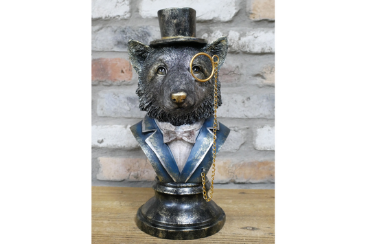 Fox bust statue with top hat details home decor