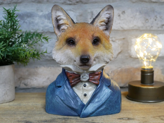 Fox bust with bow tie statue