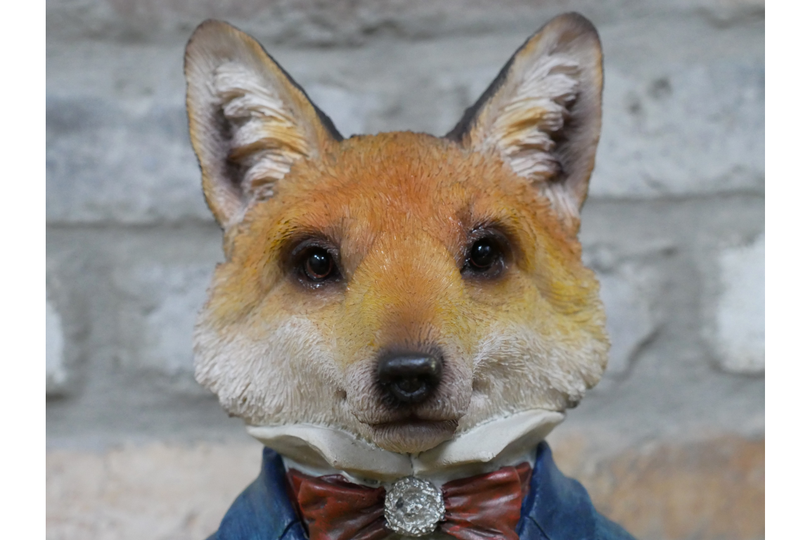 Fox bust with bow tie statue