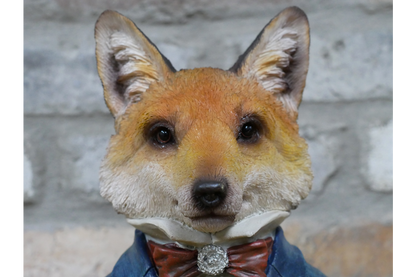 Fox bust with bow tie statue