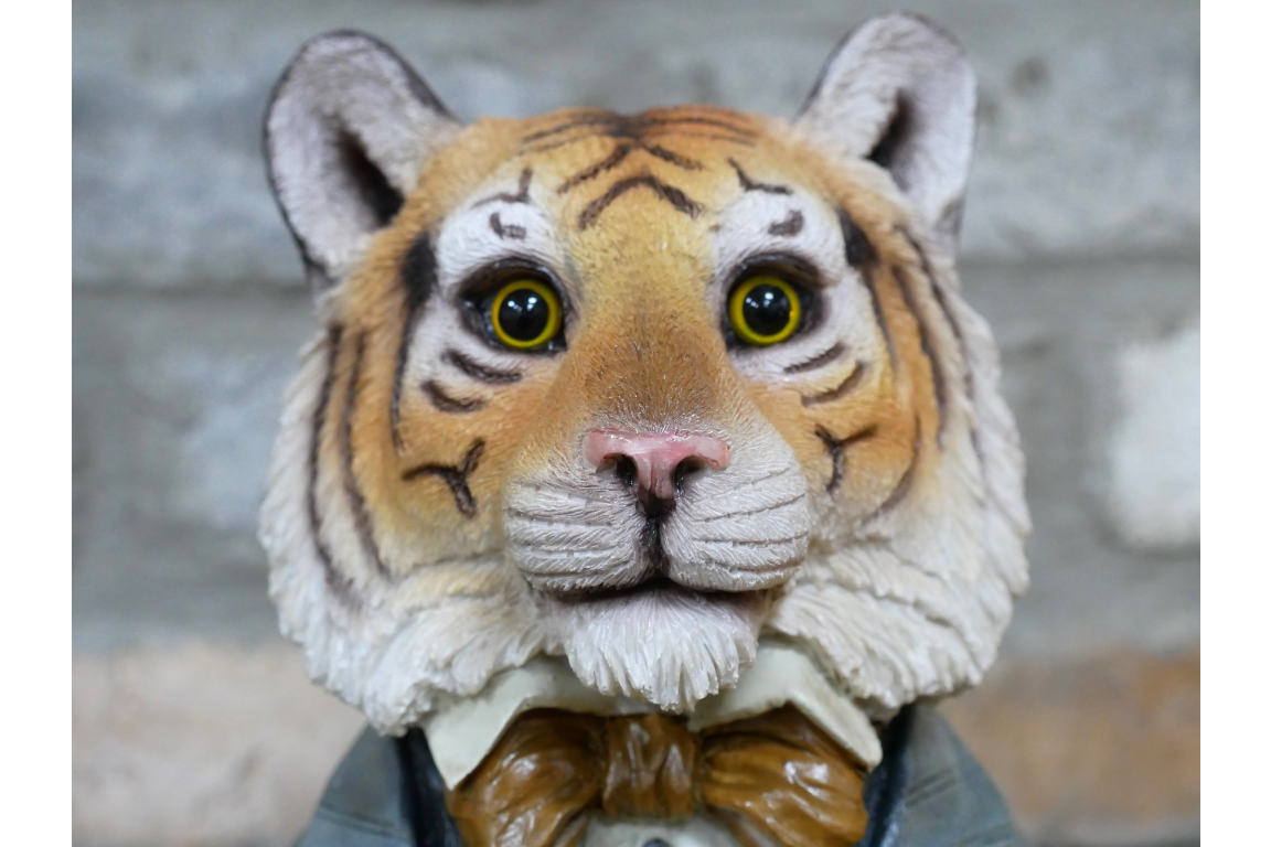 Tiger bust with bow tie statue