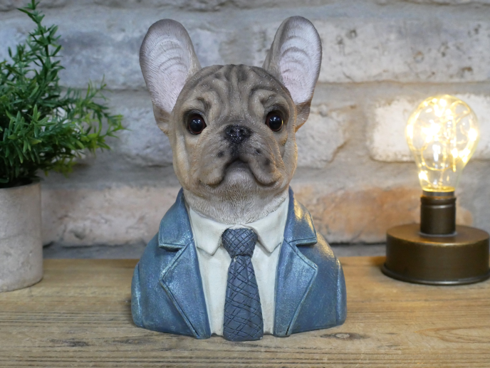 French bull dog bust with tie statue