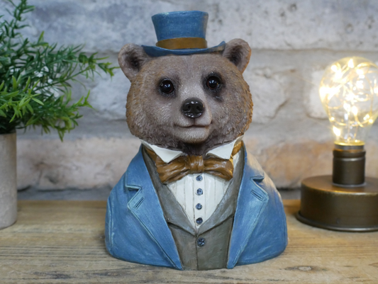 Bear bust in suit statue
