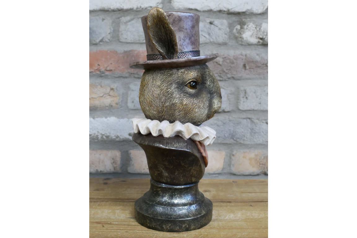 Rabbit bust with top hat, quirky homeware statue