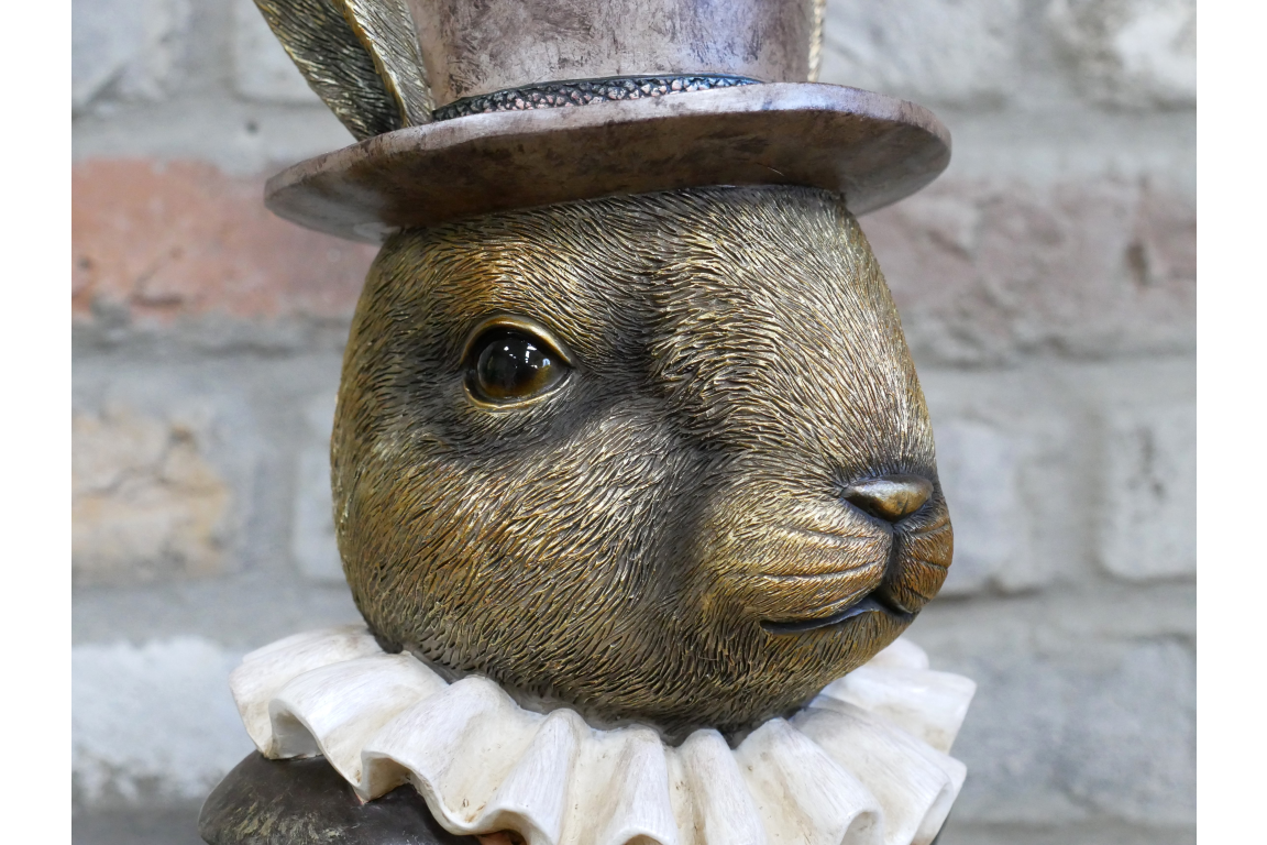 Rabbit bust with top hat, quirky homeware statue