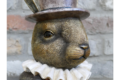 Rabbit bust with top hat, quirky homeware statue